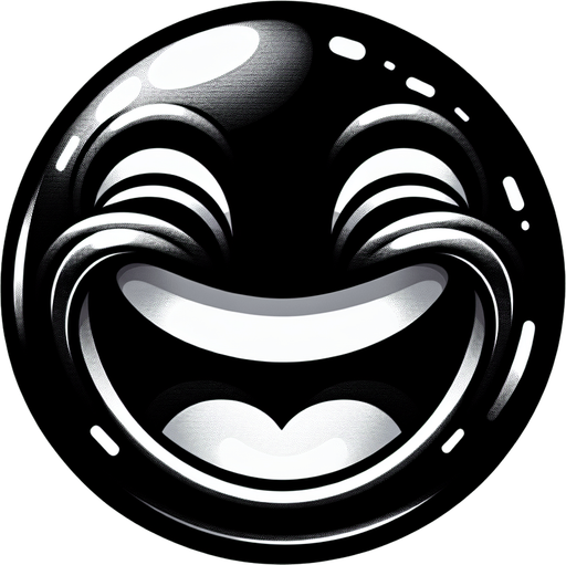 a black oval with a laughing smiley.