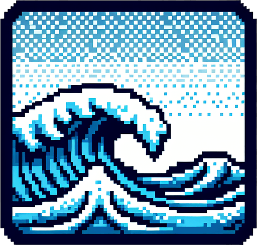 water waves, 8bit.
Single Game Texture.  In-Game asset.  2d.  Blank background.  High contrast.  No shadows