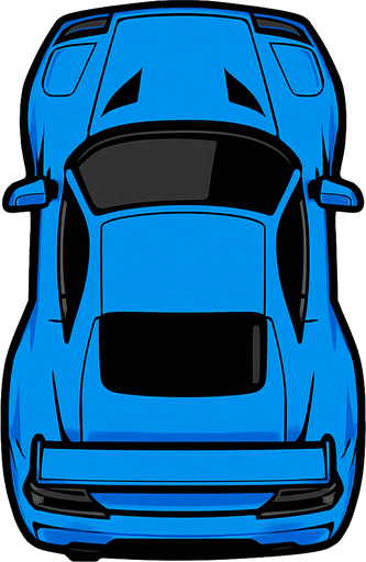a top down sport blue car.
In-Game asset.  2d.  High contrast.  No shadows