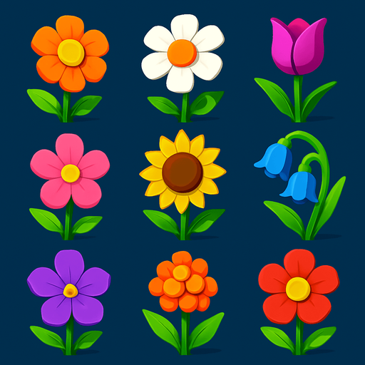 Pack of different flowers.
In-Game asset.  High contrast.  No shadows. 3D