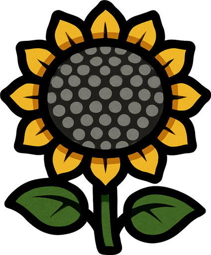 Sunflower, but no petals and gray pollen holder.
In-Game asset.  2d.  High contrast.  No shadows