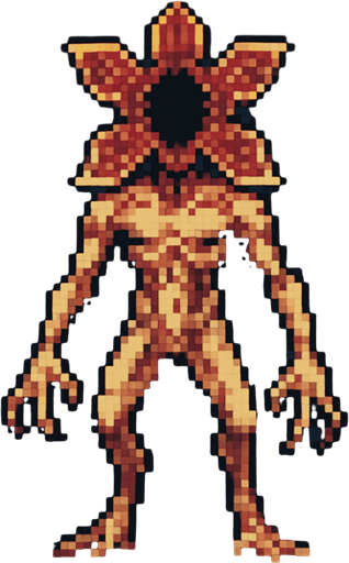 A Stranger Things demogorgon in pixel art.
In-Game asset.  2d.  High contrast.  No shadows
