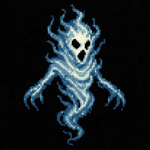 Air wisp character dark souls style 2d pixel art.
In-Game asset.  2d.  High contrast.  No shadows