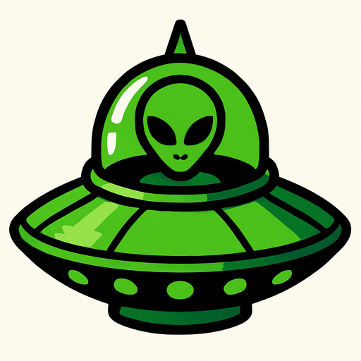 A green alien ship.
In-Game asset.  2d.  High contrast.  No shadows