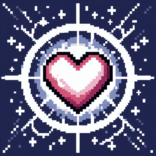 pixel art of a pulsating white heart with a halo. 
Single Game Texture. In-Game asset. 2d. Blank background. High contrast. No shadows.
