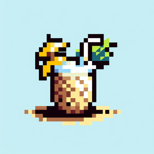cartoon/8-bit. piña colada in a pinaple..
Single Game Texture. In-Game asset. 2d. Blank background. High contrast. No shadows.