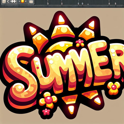 Create an SVG text design for "SUMMER" in bold cartoon style with chunky rounded letters. Add sun rays and small flower details in warm, vibrant colors.​​​​​​​​​​​​​​​​.
Single Game Texture. In-Game asset. 2d. Blank background. High contrast. No shadows.