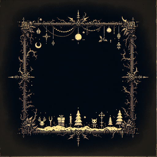 a simple dirty, dark and eerie Christmas frame.
Single Game Texture. In-Game asset. 2d. Blank background. High contrast. No shadows.