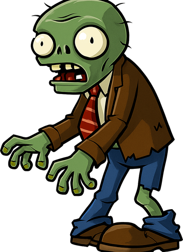 un zombie de pvz.
In-Game asset.  2d.  High contrast.  No shadows