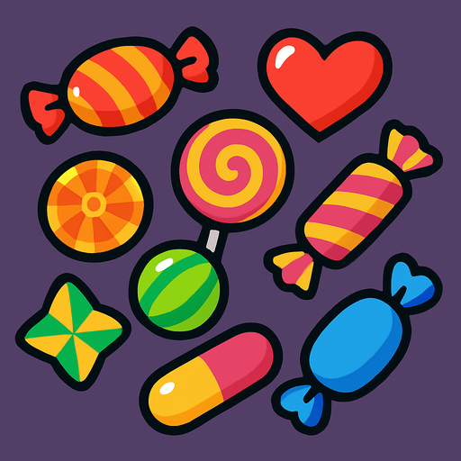 Candy
Is.
In-Game asset.  2d.  High contrast.  No shadows
