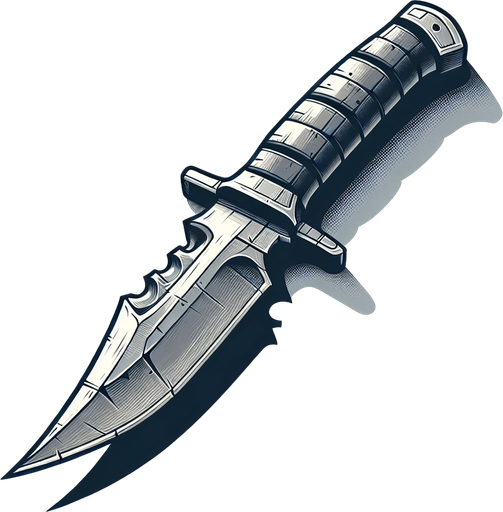 A knife facing left.
Single Game Texture.  In-Game asset.  2d.  Blank background.  High contrast.  No shadows