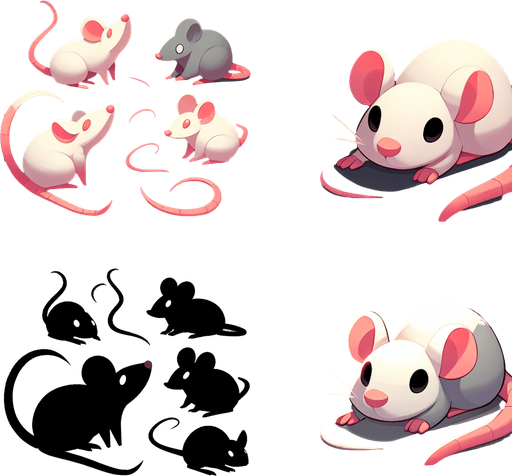 mice.
Single Game Texture. In-Game asset. 2d. Blank background. High contrast. No shadows.