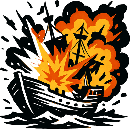 crea una imagen de un barco estallando.
In-Game asset.  2d.  High contrast.  No shadows
