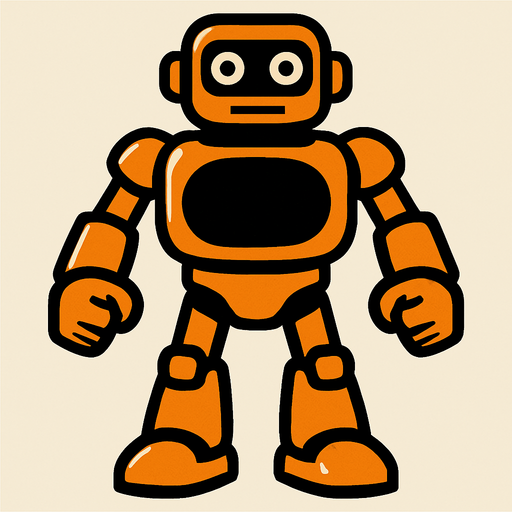 The entire body of the robot should be visible, and its hands should be in a fist shape..
In-Game asset.  2d.  High contrast.  No shadows