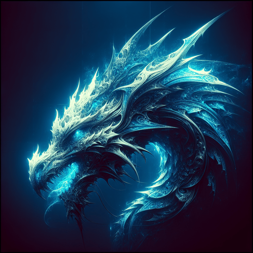 blue lighting dragon head.
Single Game Texture.  In-Game asset.  2d.  Blank background.  High contrast.  No shadows
