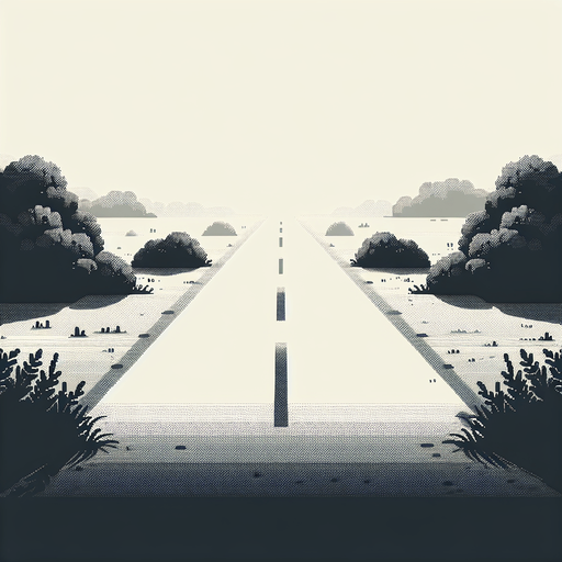 Дорога и кусты.
Single Game Texture. In-Game asset. 2d. Blank background. High contrast. No shadows.