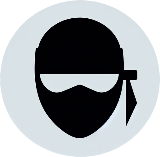 A minimalist icon depicting a ninja head silhouette in black. The silhouette should be simple and recognizable, with a headband or mask detail. The background should be transparent or a contrasting color (e.g., red or white)..
Single Game Texture. In-Game asset. 2d. Blank background. High contrast. No shadows.