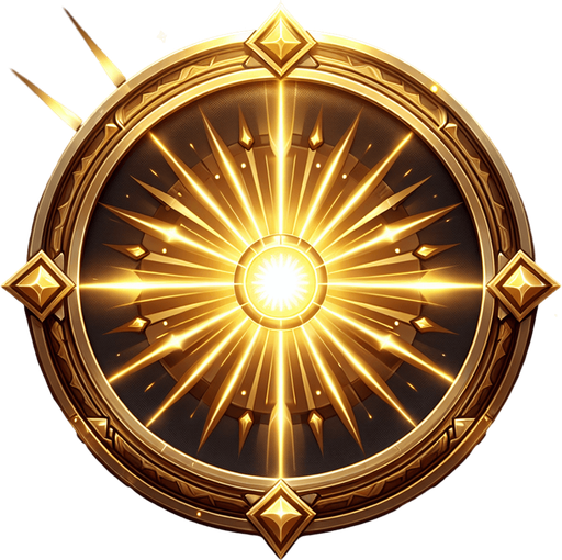 a golden round halo with rays.
video game style