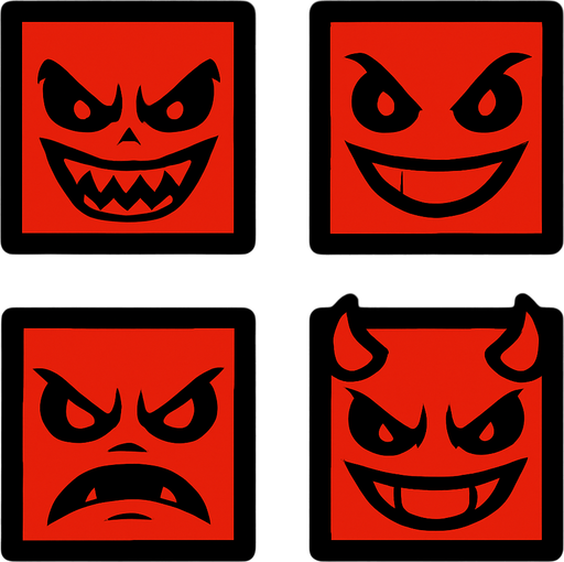 evil cube faces.
In-Game asset.  2d.  High contrast.  No shadows