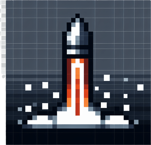 bullet launching upwards.
Single Game Texture. In-Game asset. 2d. Blank background. High contrast. No shadows. Pixelated.