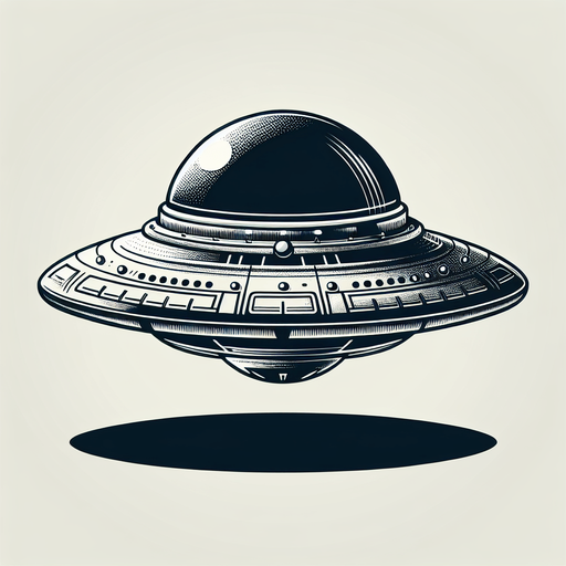 game flying saucer.
Single Game Texture.  In-Game asset.  2d.  Blank background.  High contrast.  No shadows