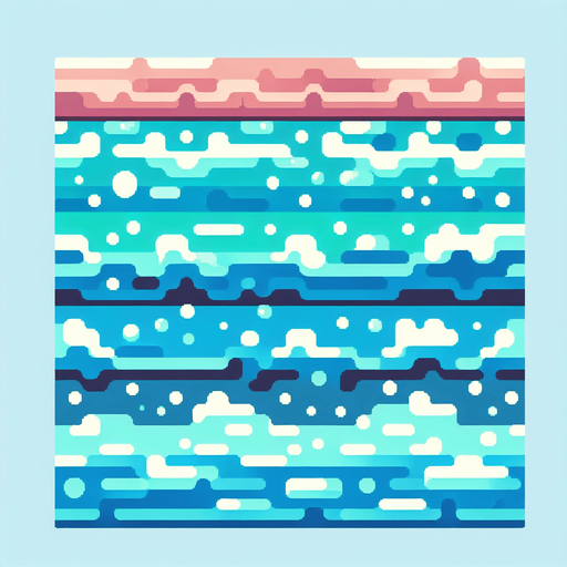 8-bit water layer, light blue and turquoise.
Single Game Texture. In-Game asset. 2d. Blank background. High contrast. No shadows.