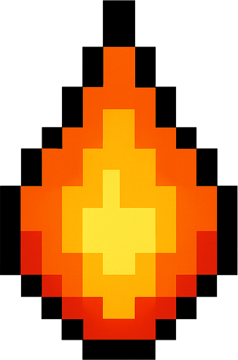 A pixelated fire that is upside down.
High contrast.  No shadows
