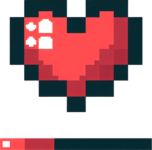 8-bit heart icon..
Single Game Texture. In-Game asset. 2d. Blank background. High contrast. No shadows.