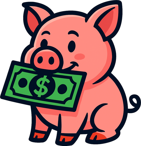 Pig with dollar in mouth.
In-Game asset.  2d.  High contrast.  No shadows
