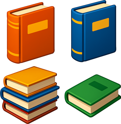 Pack of different books.
In-Game asset.  High contrast.  No shadows. 3D