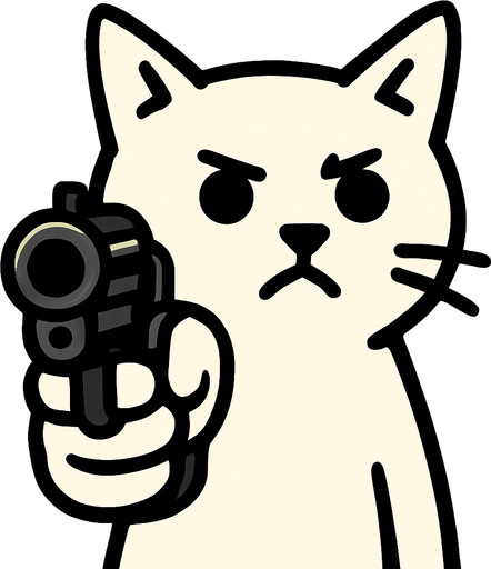 meme silah uzatan kedi.
In-Game asset.  2d.  High contrast.  No shadows