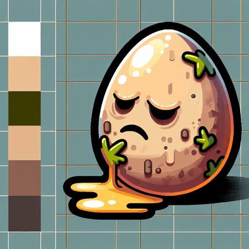 Cartoon rotten egg.
Single Game Texture. In-Game asset. 2d. Blank background. High contrast. No shadows.
