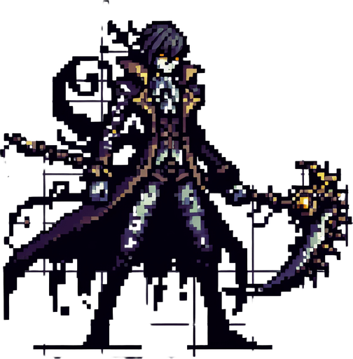 A pixel art sprite in a Super Nintendo, Super Castlevania style where it looks a little gothic/vampire hunter like

Single Game Texture. In-Game asset. 2d. Blank background. High contrast. No shadows.