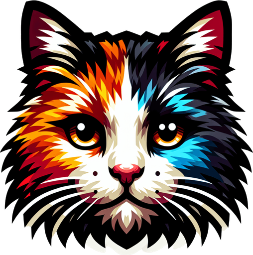 Tricolor cat face view.
Single Game Texture. In-Game asset. 2d. Blank background. High contrast. No shadows.