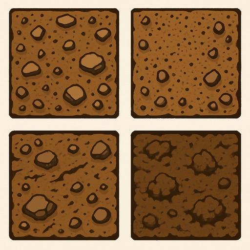 Pack of different Dirt, square.
In-Game asset.  2d.  High contrast.  No shadows