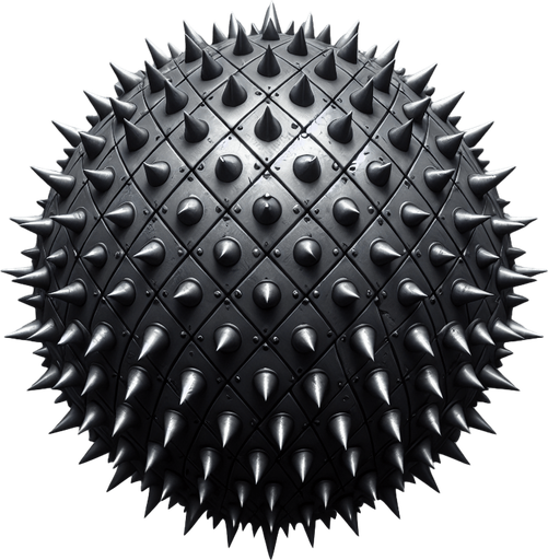 küre her yöne simetrik demir diken.
Single Game Texture. In-Game asset. 2d. Blank background. High contrast. No shadows.