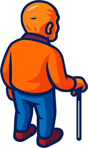 An old man with a cane. No hat.