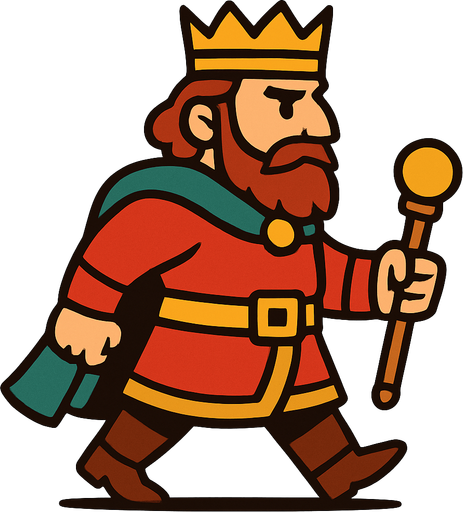 bir imparatorluğun kralı , sağdan sola yürür gibi.
In-Game asset.  2d.  High contrast.  No shadows