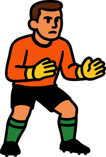 üstünde futbol topu olmayan bir futbol kalecisi.
In-Game asset.  2d.  High contrast.  No shadows