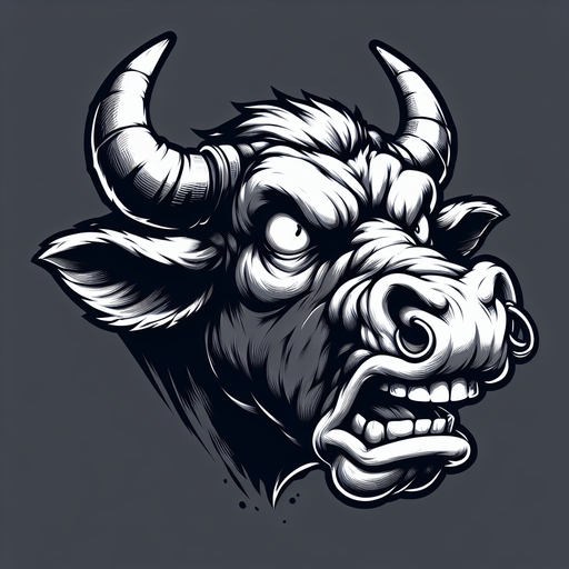 angry cow. Side portrait. 
Single Game Texture.  In-Game asset.  2d.  Blank background.  High contrast.  No shadows