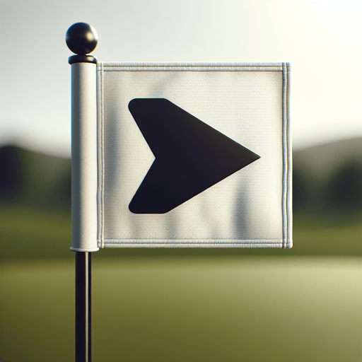 Drapeau de golf avec un flèche vers la gauche.
Single Game Texture. In-Game asset. 2d. Blank background. High contrast. No shadows.