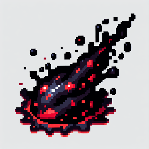 pixel art of a dark goo projectile with red highlights. 
Single Game Texture. In-Game asset. 2d. Blank background. High contrast. No shadows.