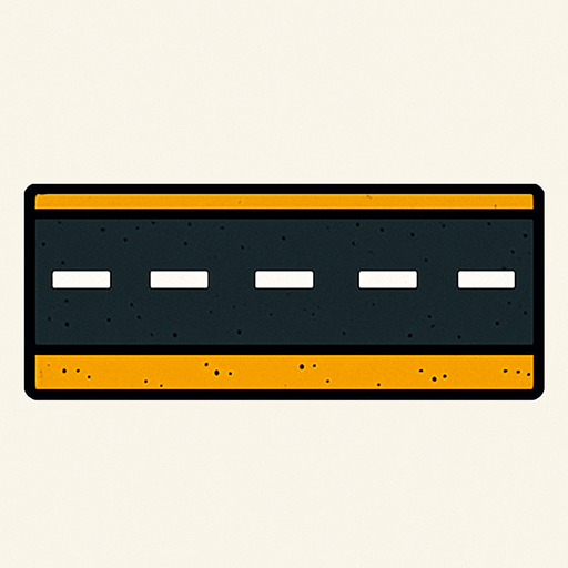 has a horizontal road.
In-Game asset.  2d.  High contrast.  No shadows