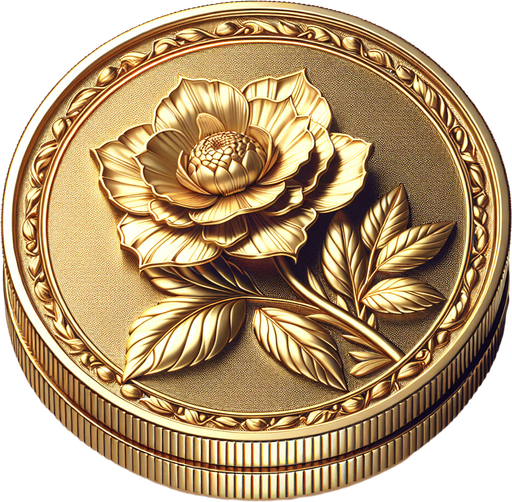 Gold coin.
Single Game Texture.  In-Game asset.  2d.  Blank background.  No shadows