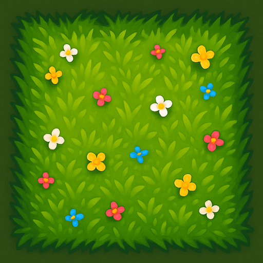 Una casilla de pasto con bordes color verde oscuro que cubra toda la imagen y unas pequeñas flores.
In-Game asset.  High contrast