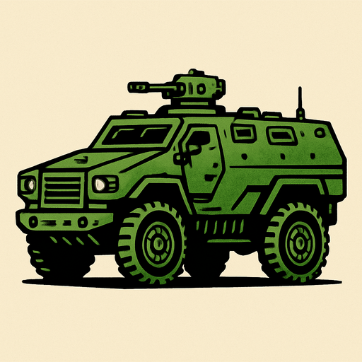 sağa giden askeri yeşil renkte zırhlı araç.
In-Game asset.  2d.  High contrast.  No shadows