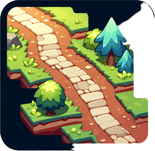 A path.
Single Game Texture.  In-Game asset.  2d.  Blank background.  High contrast.  No shadows
