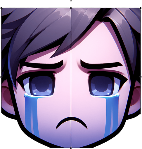 sad face.
Single Game Texture. In-Game asset. 2d. Blank background. High contrast. No shadows.