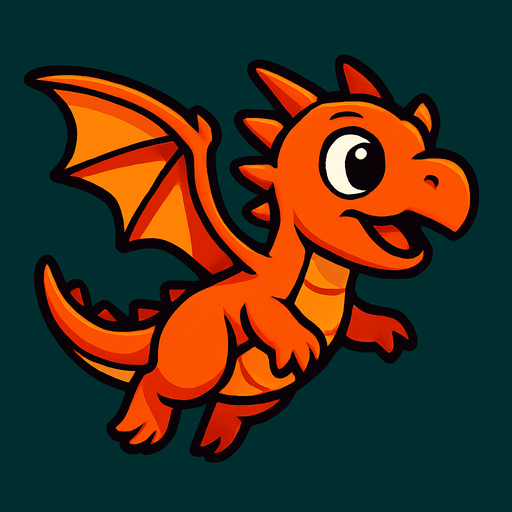Bébé dragon en train de voler.
In-Game asset.  2d.  High contrast.  No shadows