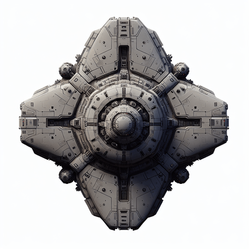 alien space ship. top-down view.
Single Game Texture.  In-Game asset.  2d.  Blank background.  High contrast.  No shadows